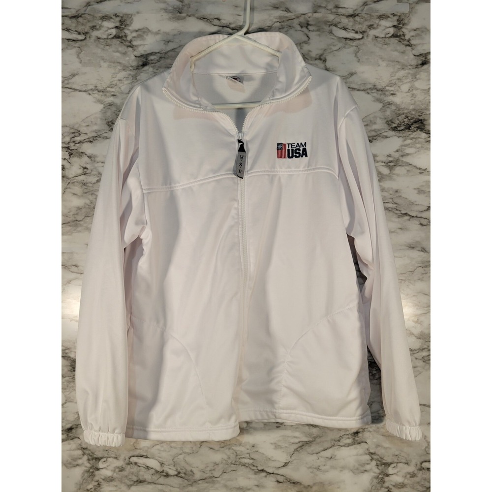 Vintage Team USA Olympic Committee White Zip-Up Track Jacket Made In USA Size L
